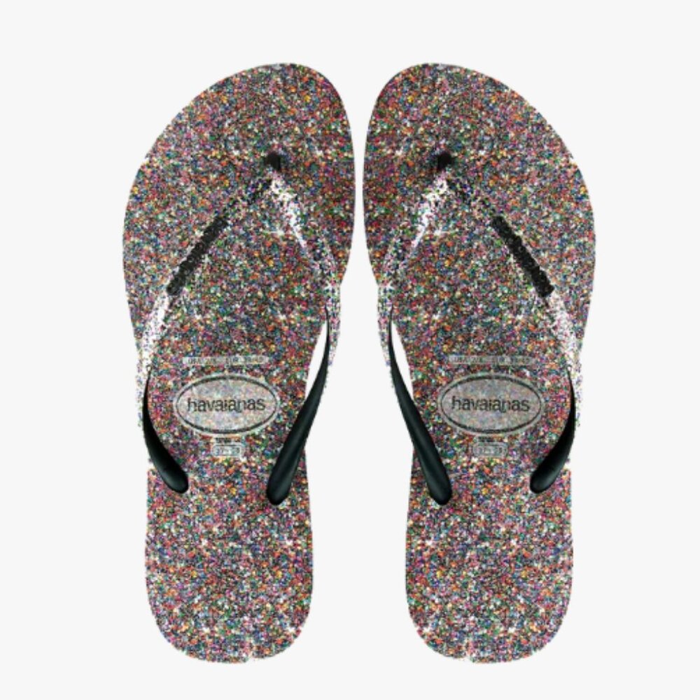 Havaianas Black Slim Carnaval Flip Flops NWT